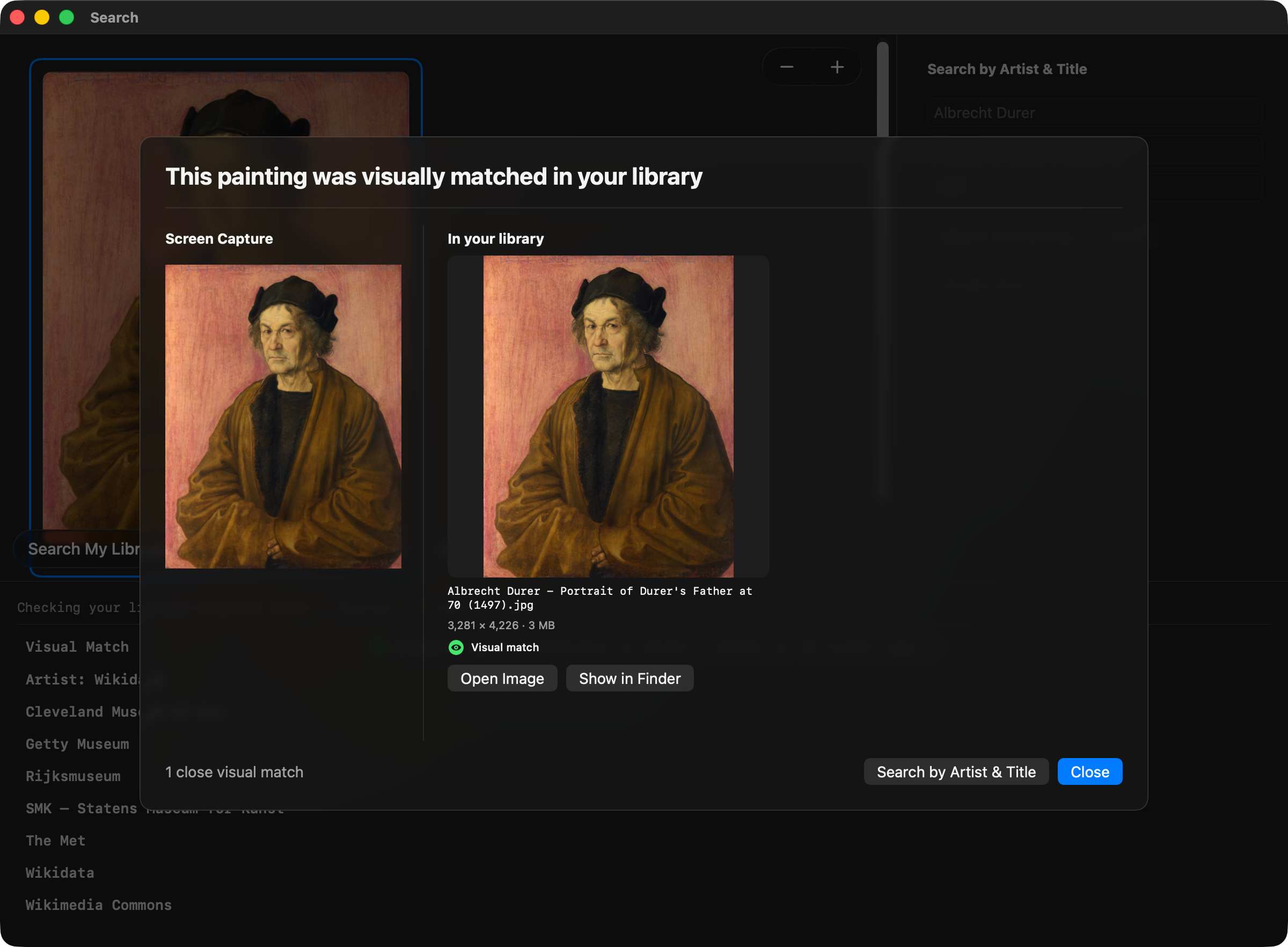 Modal showing a library match.